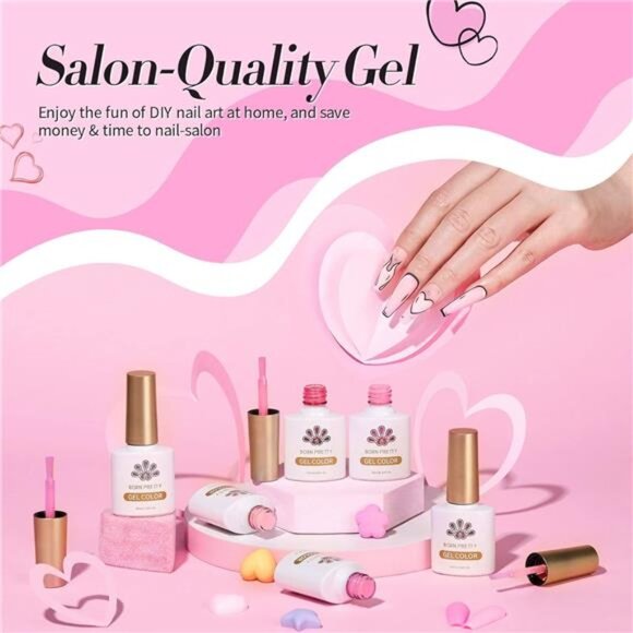Pink Gel Nail Polish Set 6 Colors Sweet Lovely Nude Pink White Colors Nail Art - Picture 6 of 7